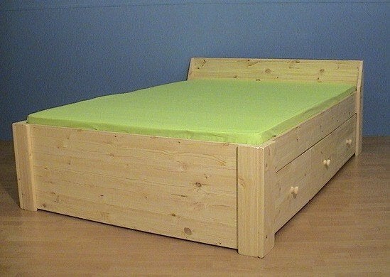 Stevig massief houten bed met 3 of 6 laden, 90 cm, Ophalen of Verzenden, Hout, Nieuw