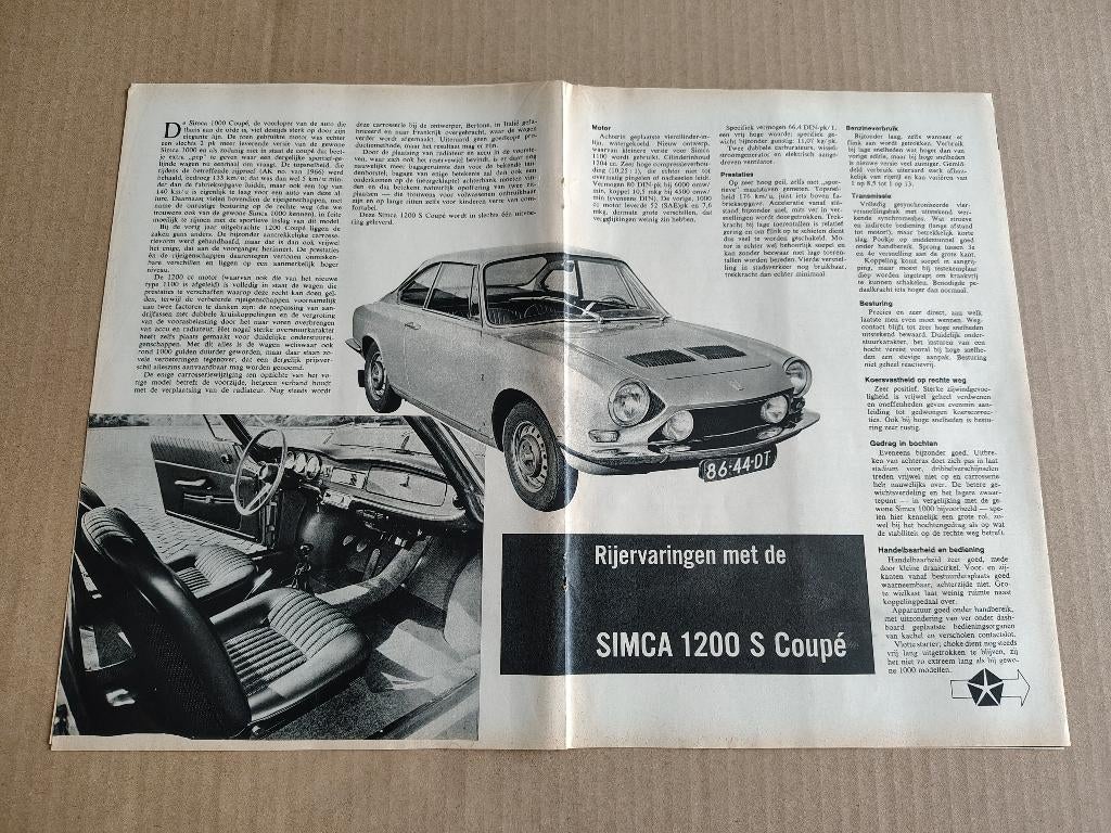 Auto Test (uit oud tijdschrift) Simca 1200 S / Coupe (1968), Verzenden, Gebruikt, Auto's