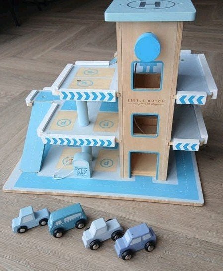 Little Dutch Houten Garage met Auto's, Ophalen, Gebruikt
