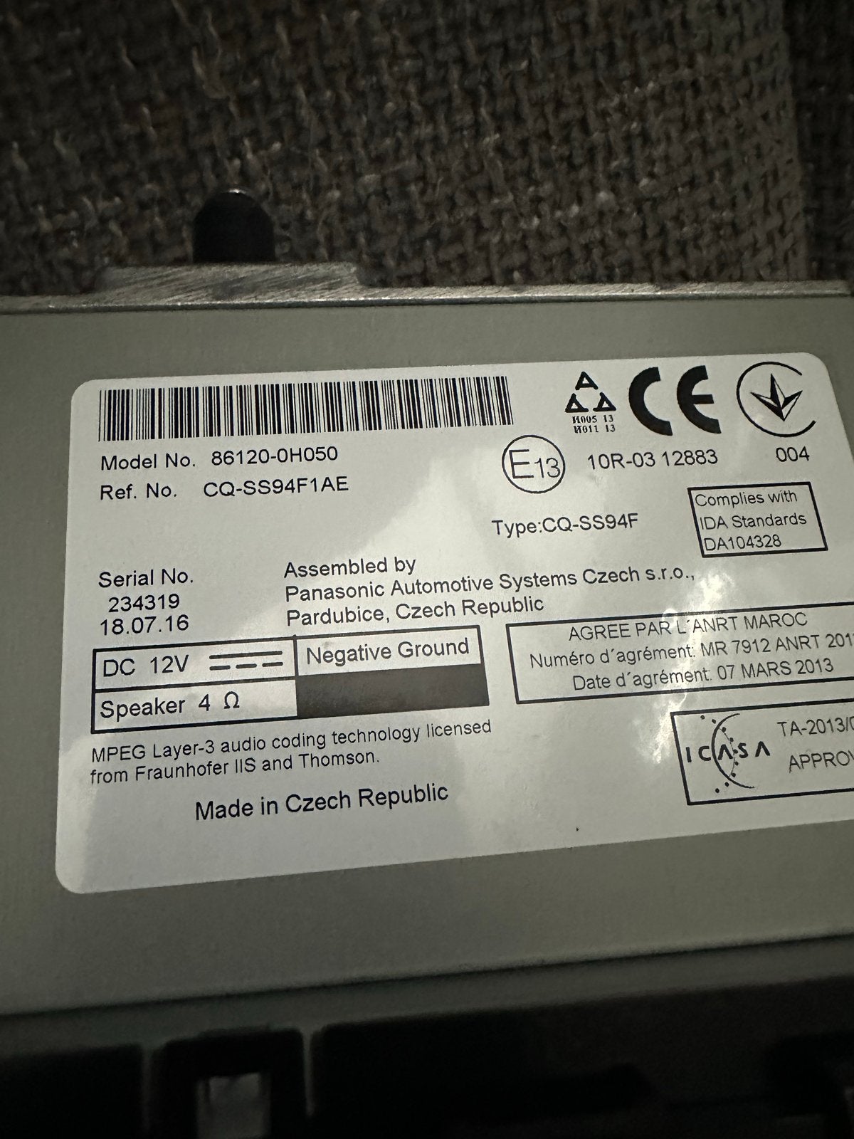 Toyota Aygo Radio CD Speler 86120-0H050 CQ-SS94F1AE, Ophalen of Verzenden, Gebruikt