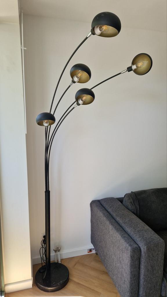 Design vloerlamp zwart met goud incl 5 lichtbronnen, Ophalen, Zo goed als nieuw, 150 tot 200 cm