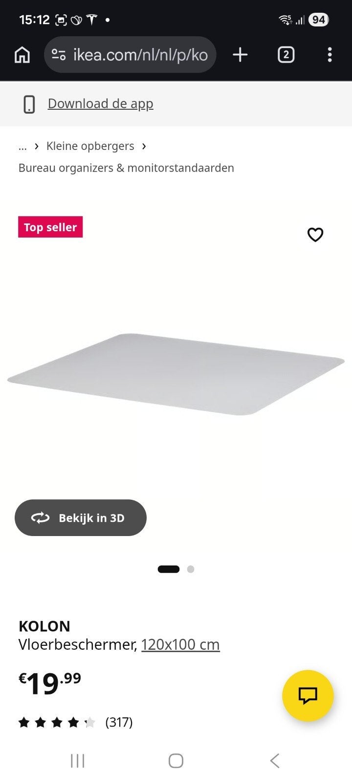 Gebruikte IKEA KOLON Vloerbeschermer 120x100 cm, Ophalen, Zo goed als nieuw