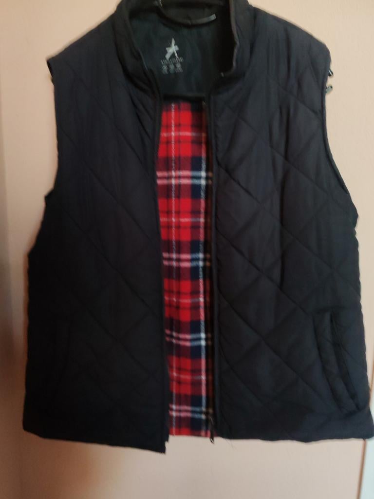 Donkerblauwe gewatteerde bodywarmer met ruitjesvoering, Maat 38/40 (M), Atmosphere, Zwart, Ophalen of Verzenden