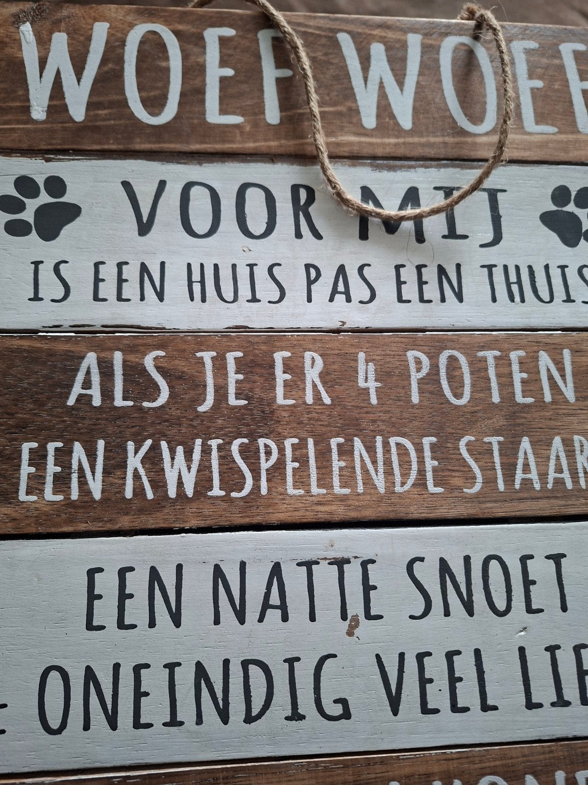 Houten wandbord 'Woef Woef' - Huisdier decoratie, Ophalen, Hout, Gebruikt, Meerkleurig