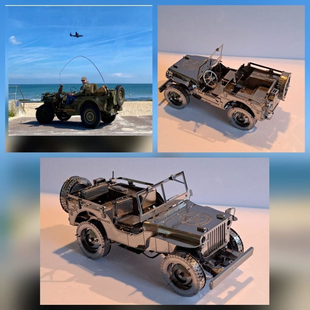Willys Jeep - metalen bouwpakket met open cabine, Overige merken, Auto, 1:32 tot 1:50, Nieuw