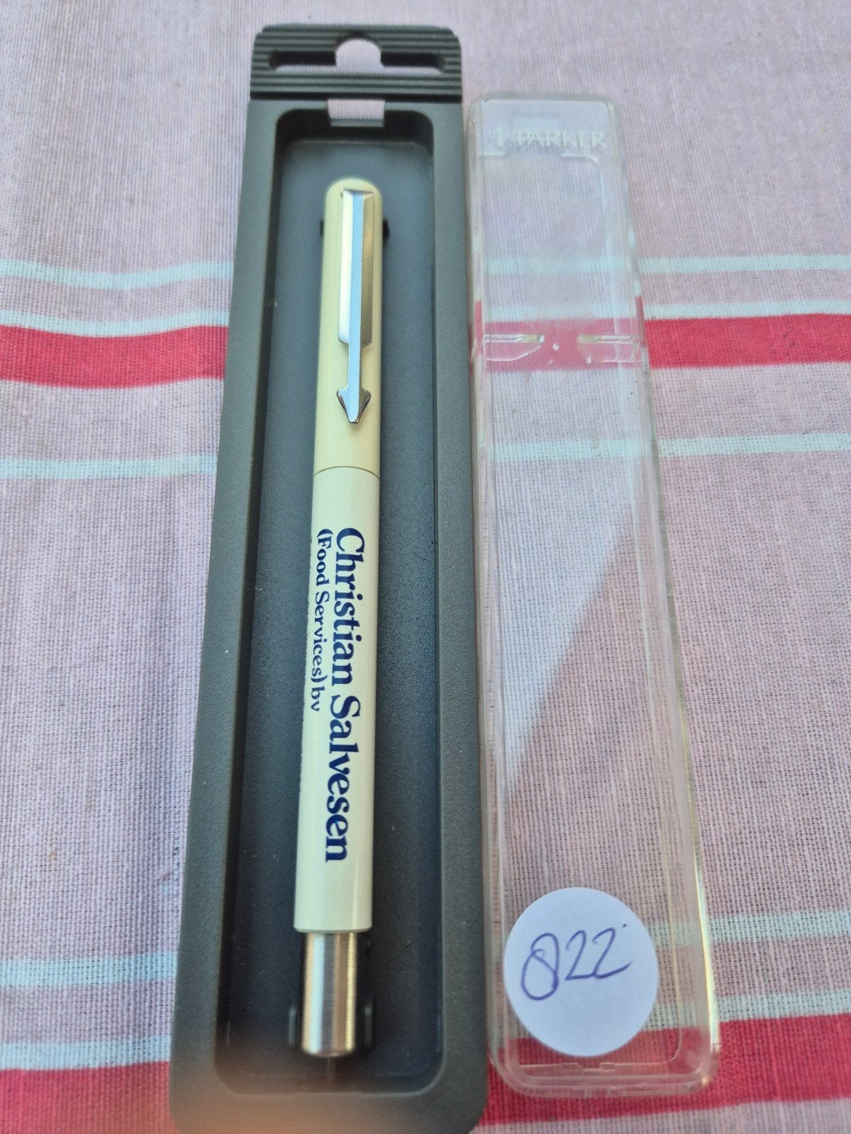 Parker Balpen met reclame en doosje, Verzamelen, Pennenverzamelingen, Gebruikt, Ophalen of Verzenden, Met reclame, Parker