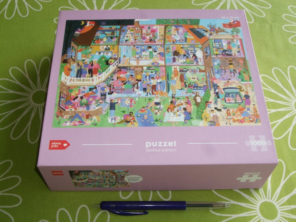 Hema cartoonpuzzel 1000 stukjes - 1x gelegd, Ophalen of Verzenden, 500 t/m 1500 stukjes, Zo goed als nieuw, Legpuzzel