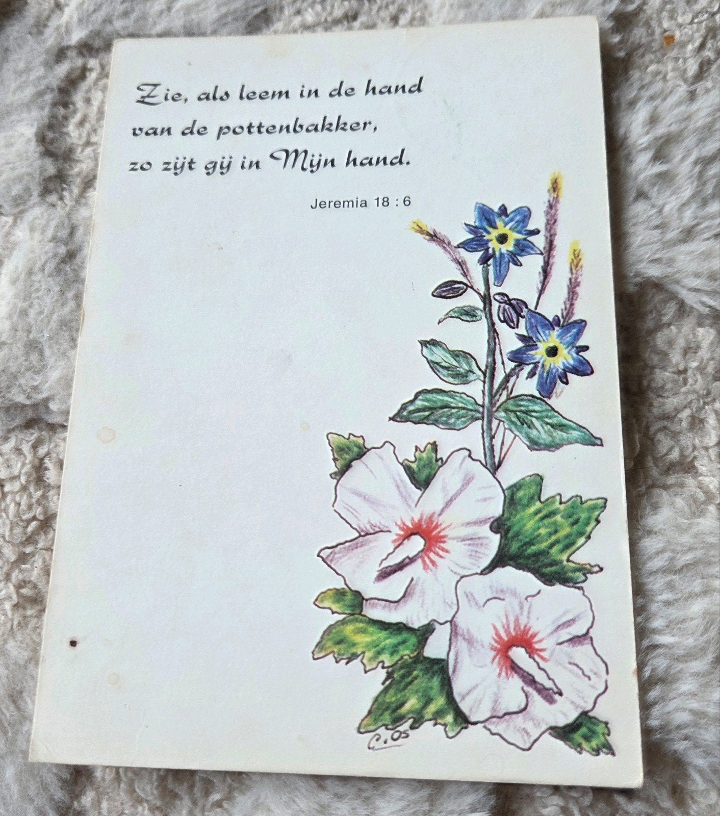 Oude Bijbel Kiosk Ansichtkaart met Bloemen en Tekst, Verzenden, 1960 tot 1980, Gelopen, Overige thema's