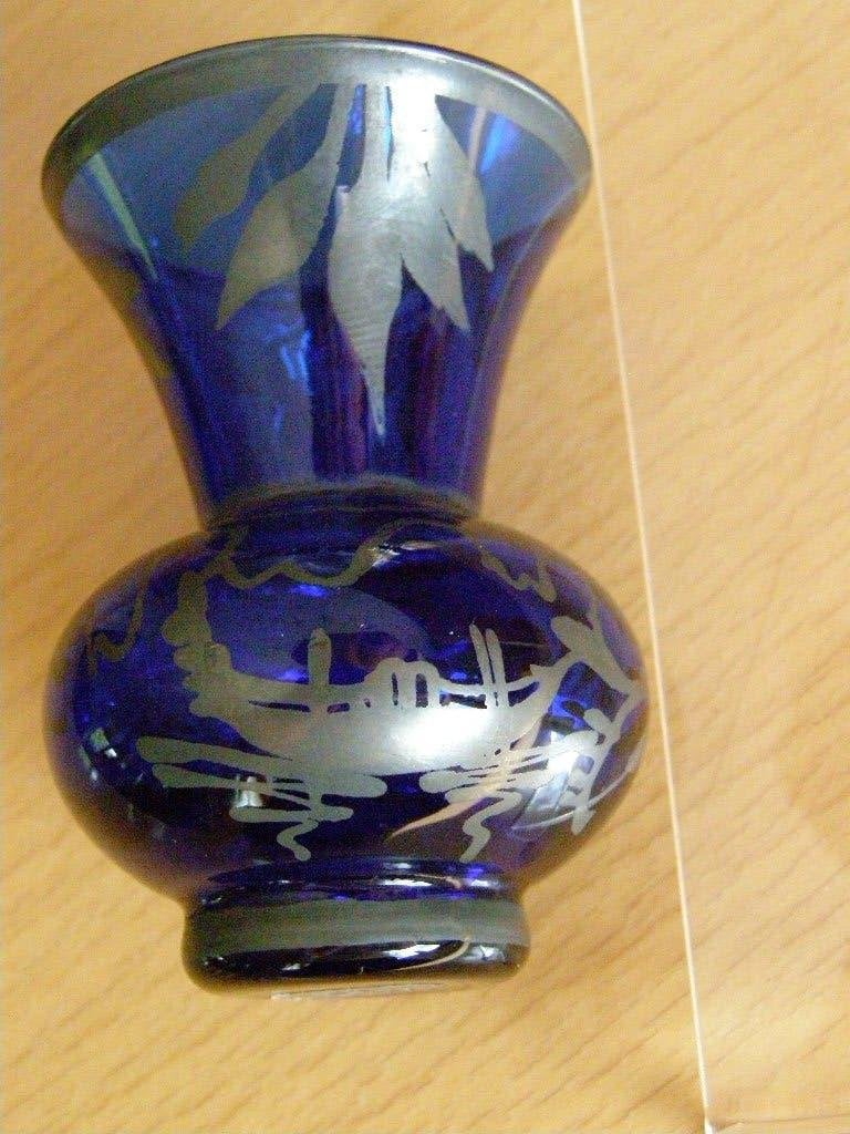 Murano Venezia vaas, blauw glas met 925 zilver, 1967, Ophalen of Verzenden