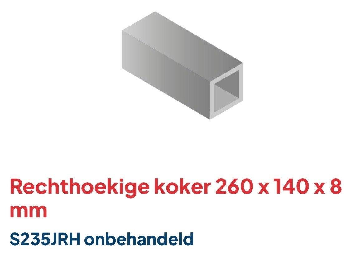 Rechthoekige koker 260x140x8 mm S235JRH onbehandeld, Ophalen, Nieuw, IJzer