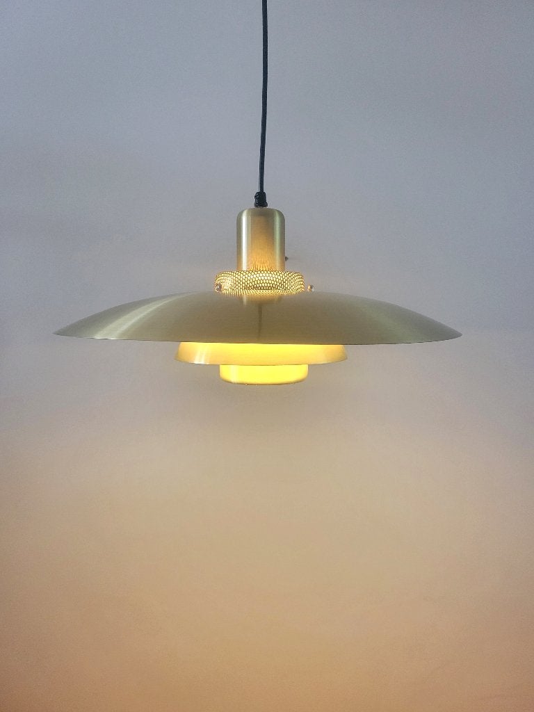 Vintage Deense schalenlamp van Lyskaer Belysning in messing, Gebruikt, Ophalen of Verzenden, Nvt, Metaal