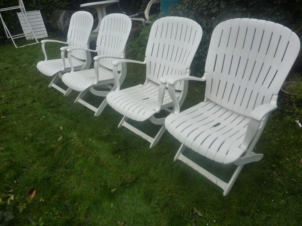 Allibert Tangor 4 tuinstoelen + kussens, Ophalen, Gebruikt, Kunststof, 6 zitplaatsen