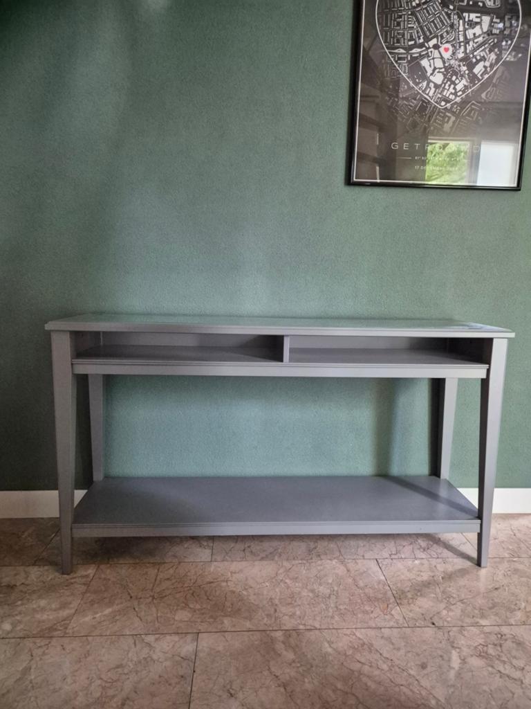 Prachtige grijze Ikea sidetable, zgan!, 100 tot 150 cm, Ophalen of Verzenden, Glas, Zo goed als nieuw