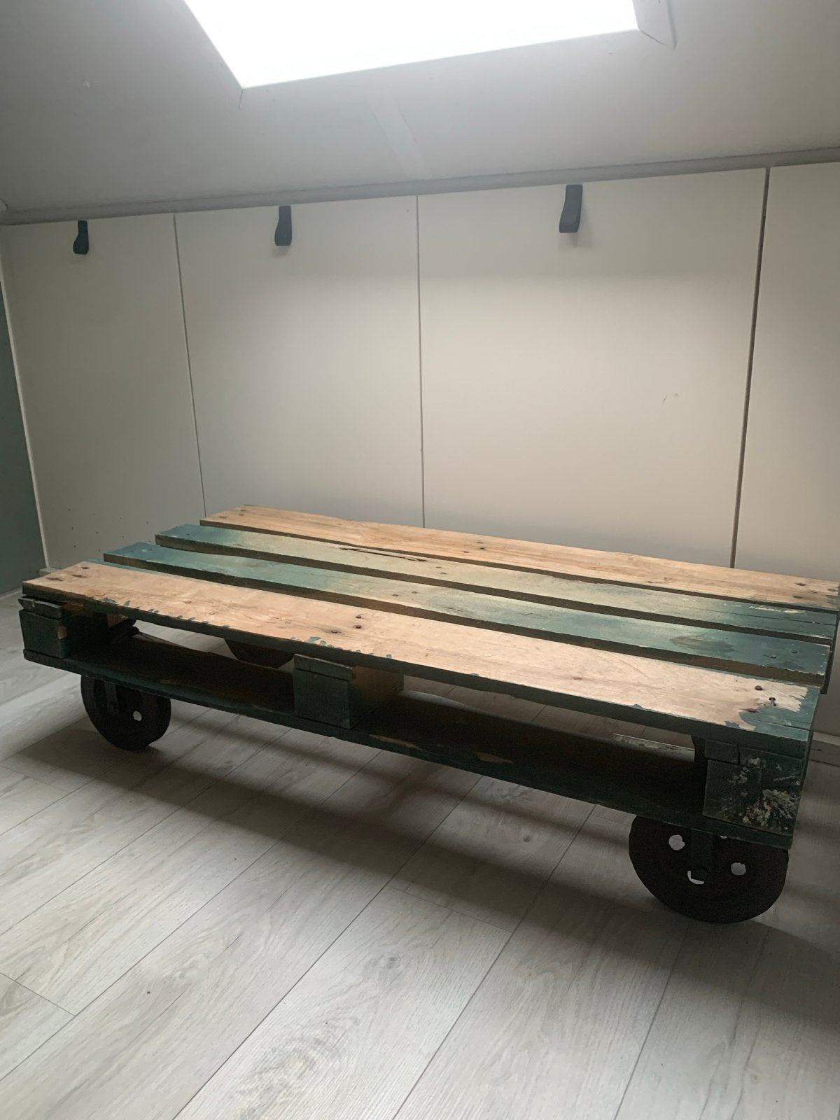 Unieke Pallet Salontafel op Wielen - Handgemaakt, Ophalen, Gebruikt, 100 tot 150 cm, 50 tot 100 cm