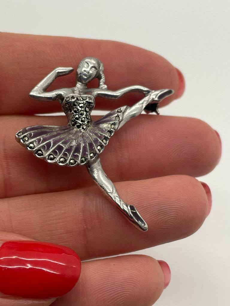 D939 Prachtige zilveren broche ballerina, Sieraden, Tassen en Uiterlijk, Broches, 4 tot 7 cm, Ophalen of Verzenden, X, Zilver