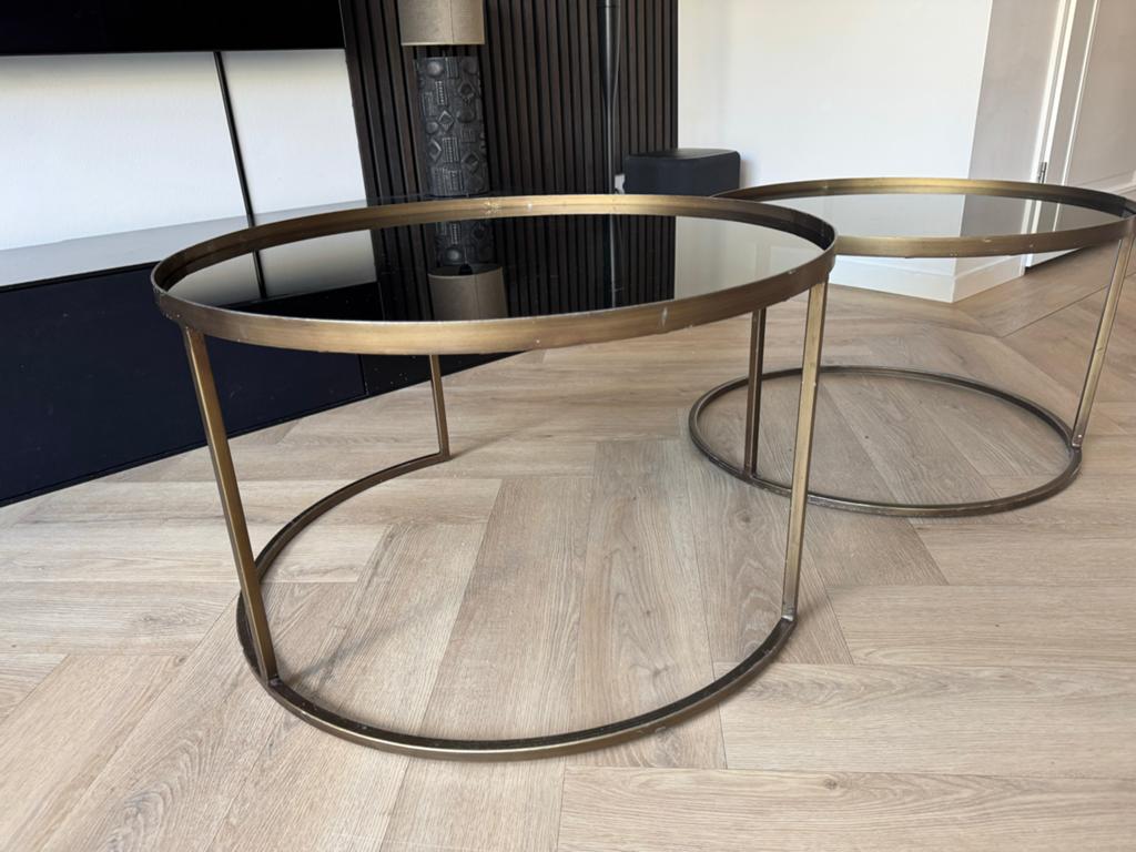 Salontafel Duarte – Glas Smoke-goud, Huis en Inrichting, Tafels | Bijzettafels, Rond, 55 tot 75 cm, Ophalen, 45 tot 60 cm