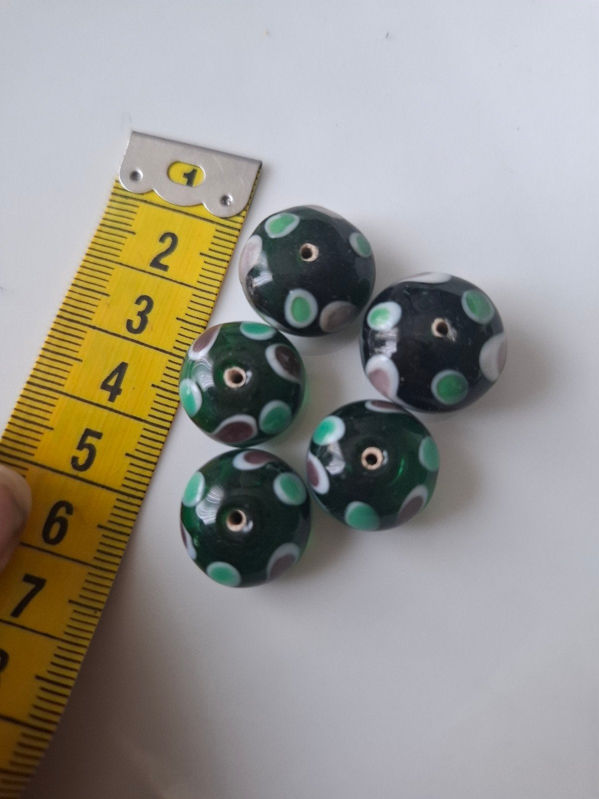 5 stuks grote lampwork glaskralen groen wit paars kralen, Kraal, -, -, Nieuw