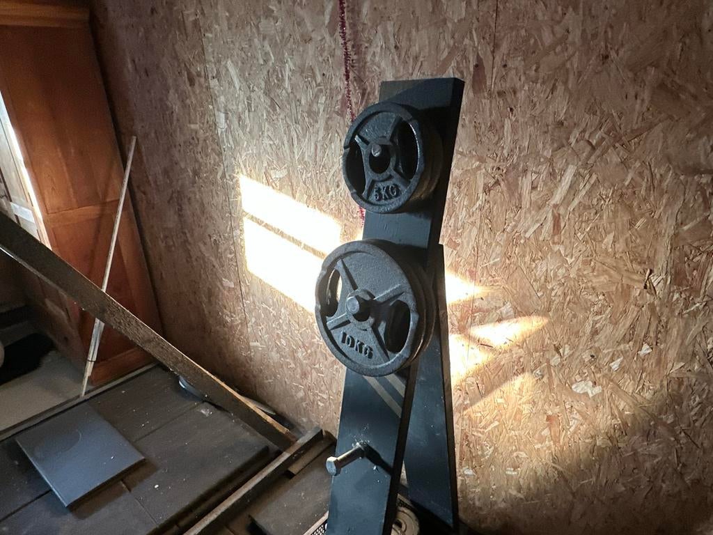 Complete Homegym Set: Halters, Bank, Rack & Tegels, Ophalen of Verzenden, Gebruikt, Armen, Dumbbell