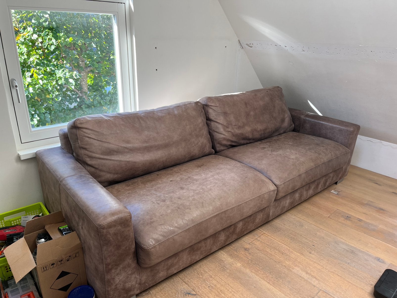 Lederen 4zits bank, Huis en Inrichting, Ophalen, Gebruikt, 100 tot 125 cm, Leer