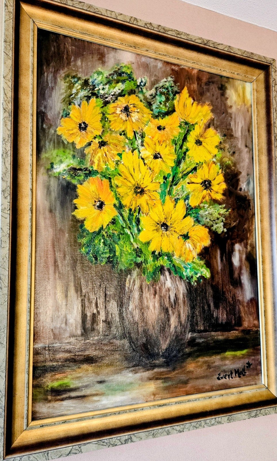 UIT ERFENIS Evert Moll - Bloemen 80X70met Luxe LijsTOPSTAATt, Antiek en Kunst, Acrylverf, Doek, Klassiek, Ingelijst