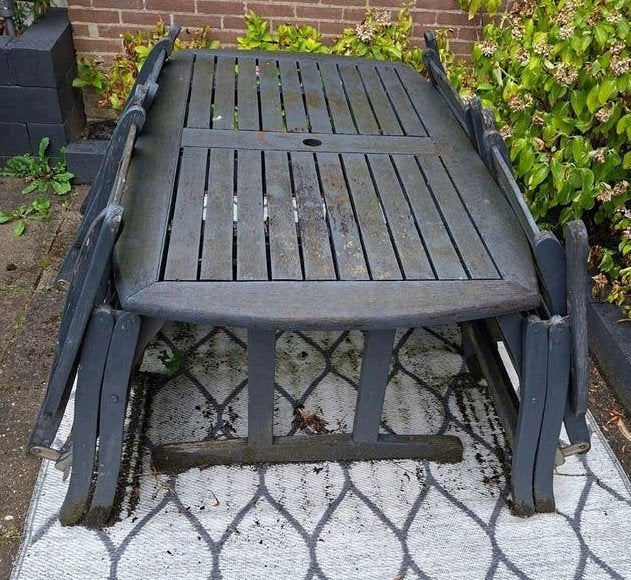 Houten tuinset met tafel en stoelen, Ophalen, 4 zitplaatsen, Gebruikt, Tuinset