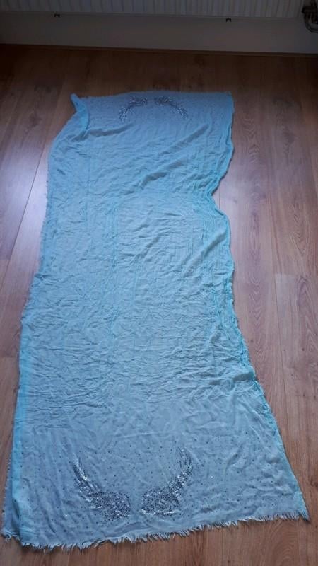 Mintkleurige grote sjaal met details, Kleding | Dames, Mutsen, Sjaals en Handschoenen, Maat 46/48 (XL) of groter, Ophalen of Verzenden