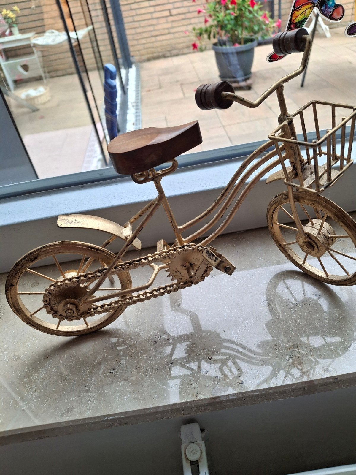 koper fietsje met hout zadel mini fiets, Vintage, Ophalen of Verzenden, Zo goed als nieuw, Goud