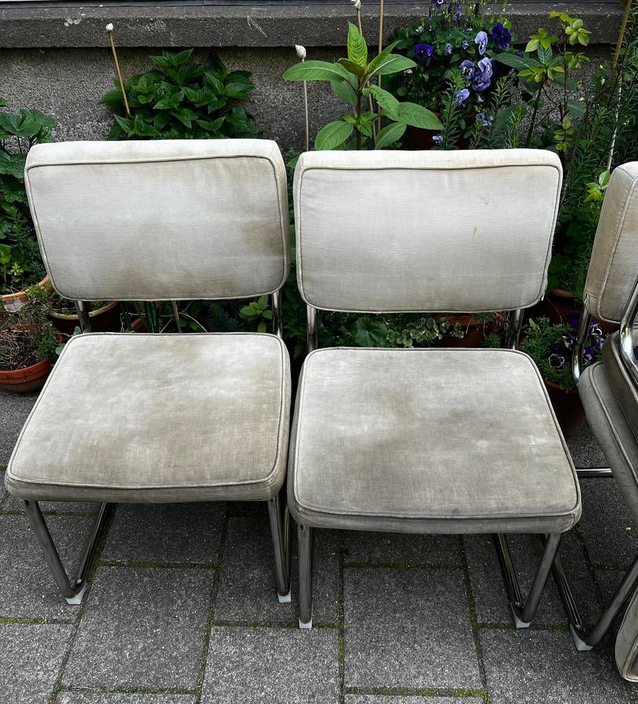 4 Gispen stijl gebruikte eetkamerstoelen, Huis en Inrichting, Stoelen, Gebruikt, Gispenstijl, Ophalen of Verzenden, Stof