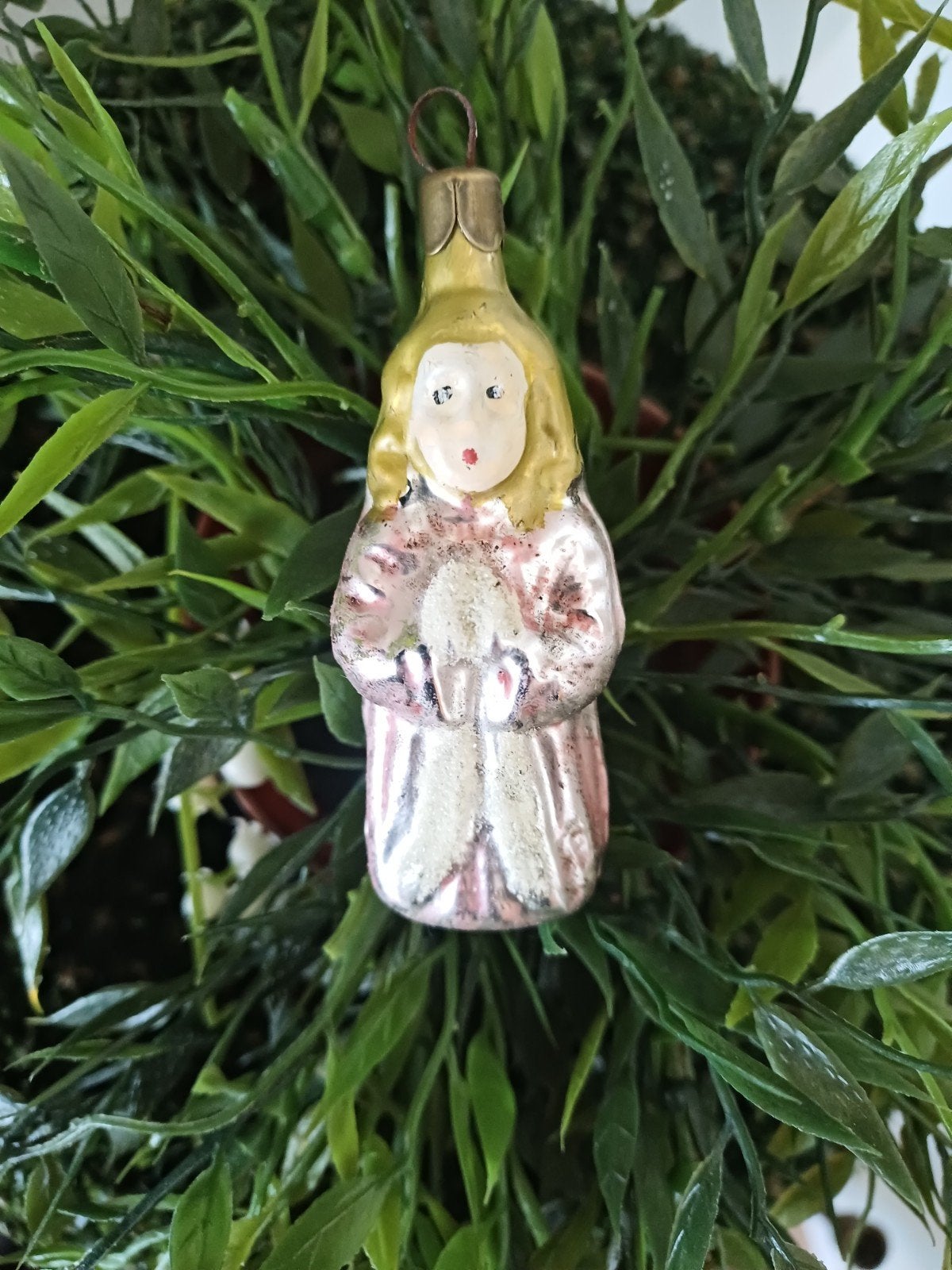 vintage kerstbal van glas engel, Diversen, Ophalen of Verzenden, Gebruikt