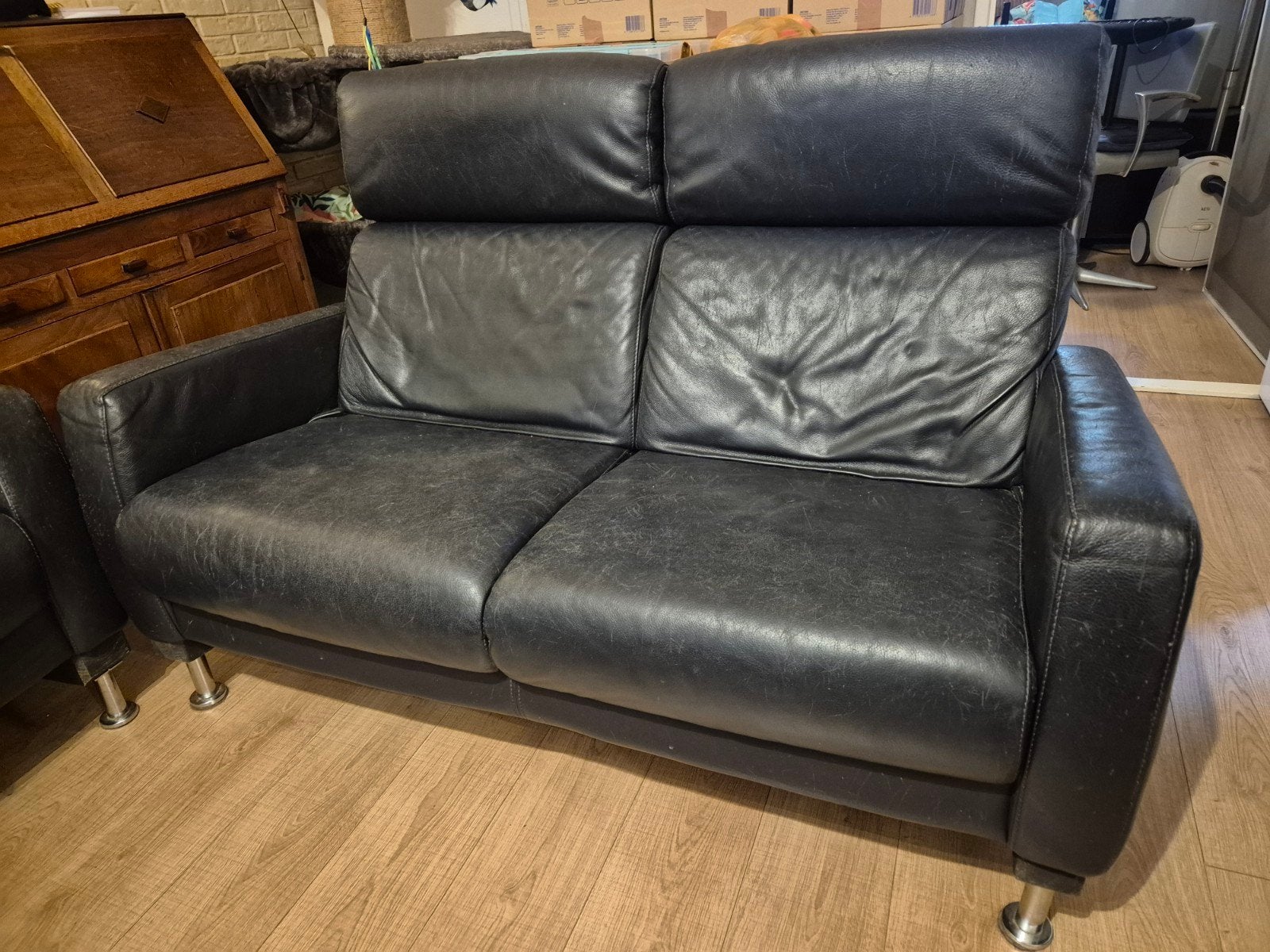 Stevige leren bank, ideaal voor huisdieren, met relaxfunctie, Ophalen, Gebruikt, 150 tot 200 cm, Tweepersoons