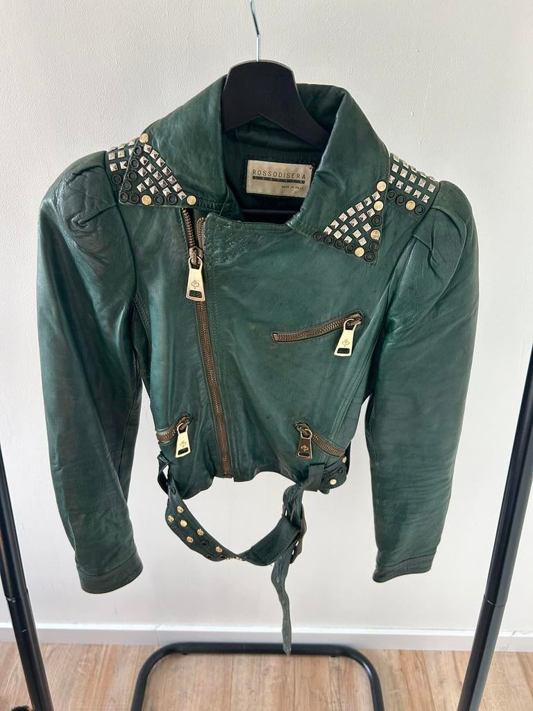 Rossodisera leren jas met studs – Made in Italy, Ophalen of Verzenden, Zo goed als nieuw, Maat 38/40 (M), Zwart