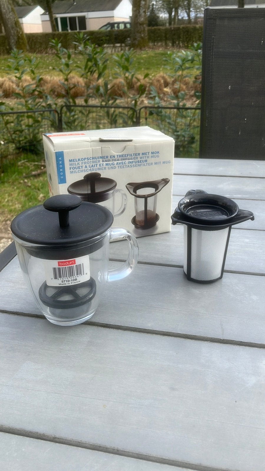 Bodum melkopschuimer en theefilter met mok, Ophalen of Verzenden, Zo goed als nieuw