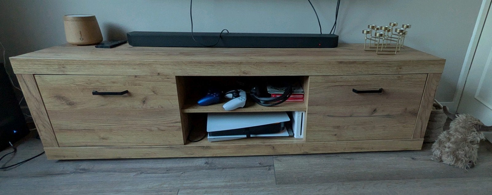 TV-meubel  eiken kleur, Ophalen, Gebruikt, 100 tot 150 cm, Modern, Scandinavisch