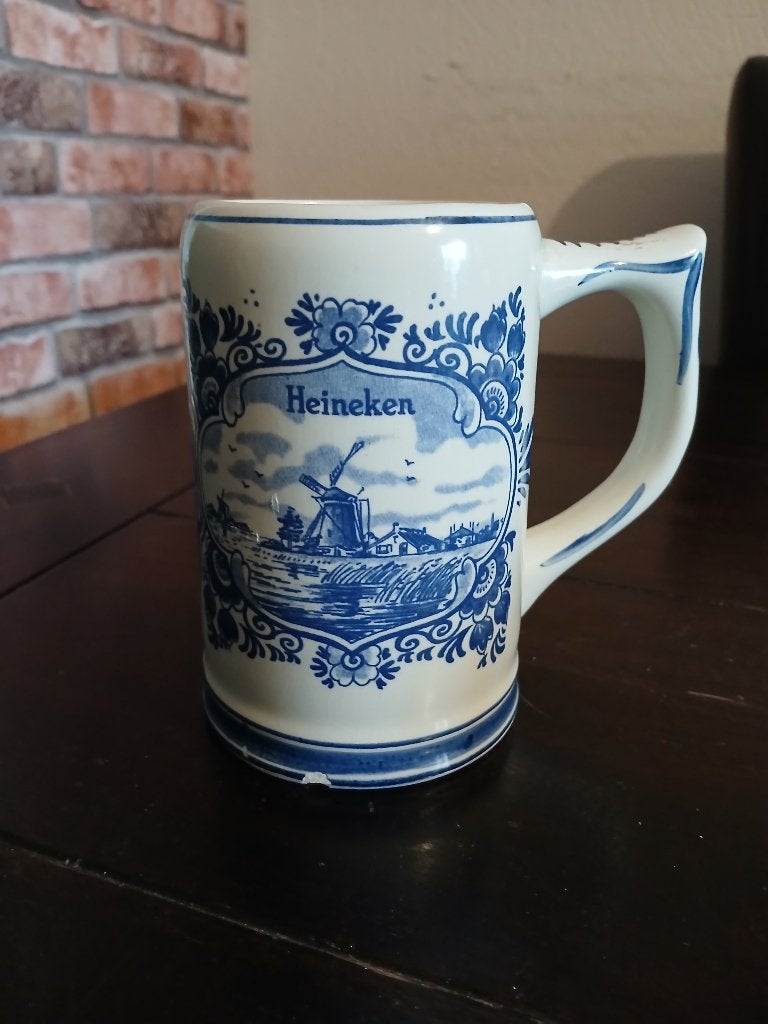 Vintage Heineken Delfts Blauw Bierpul met Hollands Tafereel, Antiek en Kunst, Ophalen of Verzenden