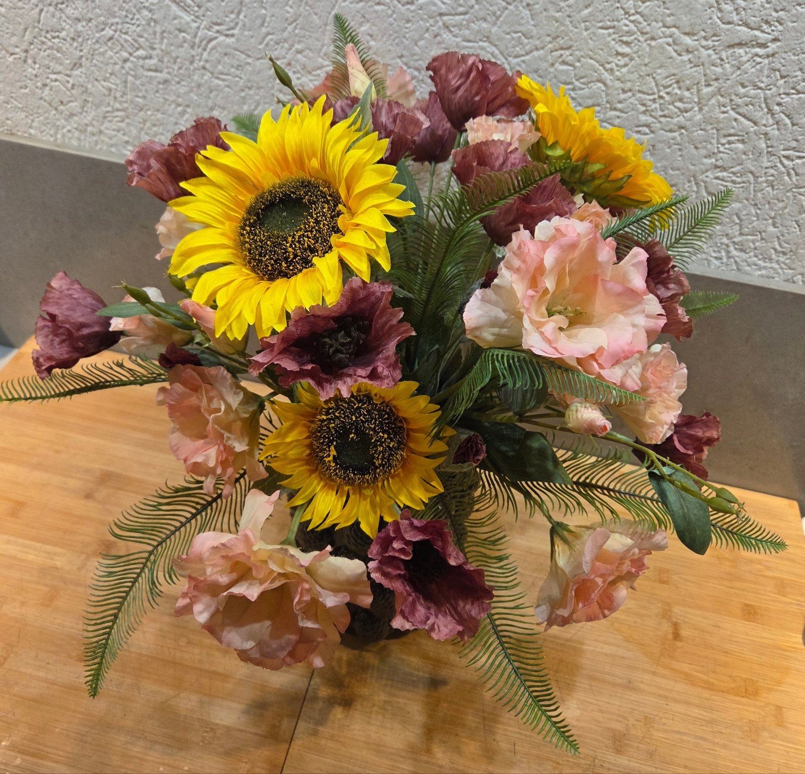 zgn grote bos kunstbloemen incl dennenappeltjes vaas, Ophalen, 47 cm, Zo goed als nieuw, Bloemstuk