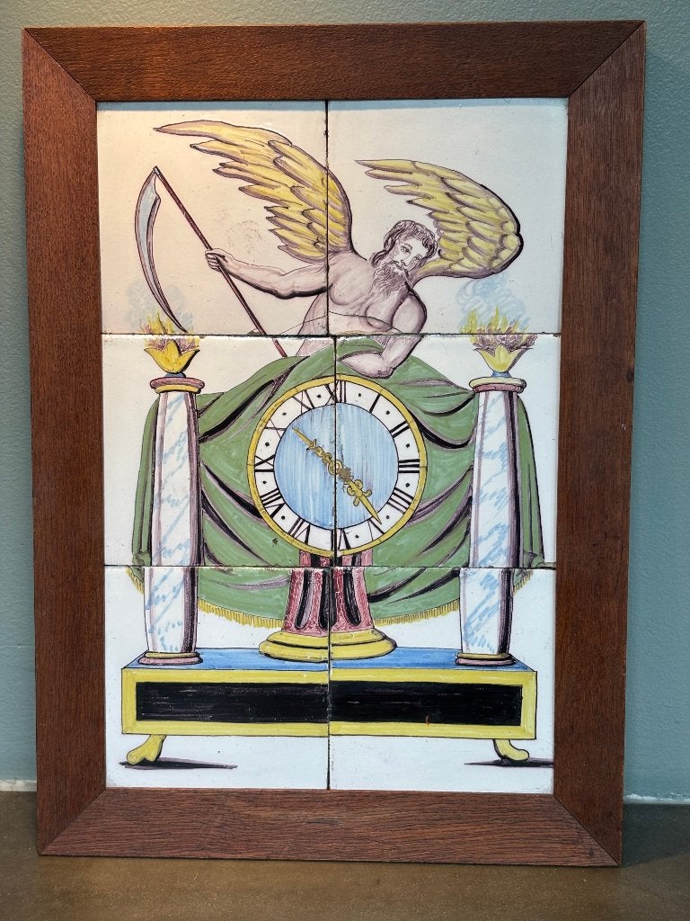 Antiek tegeltableau "Vadertje tijd", Ophalen of Verzenden