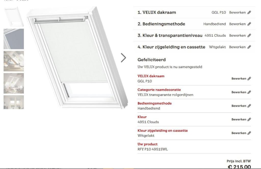 2 Velux Rolluiken GGL P10, Ophalen, Minder dan 100 cm, Wit, Zo goed als nieuw