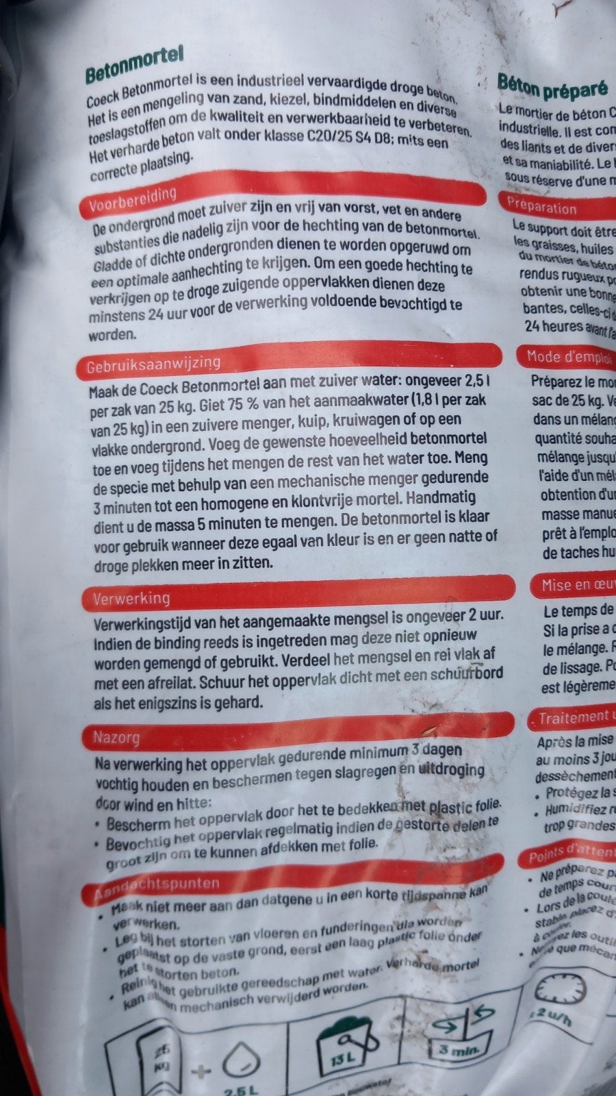 Gratis aangebroken zak betonmortel (bijna vol), Doe-het-zelf en Verbouw, Ophalen