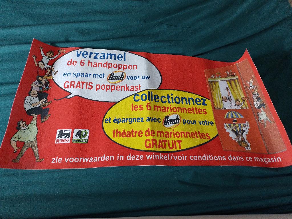Suske en Wiske - promo doek Dash poppenkast actie, Ophalen, Suske en Wiske, Gebruikt, Overige typen