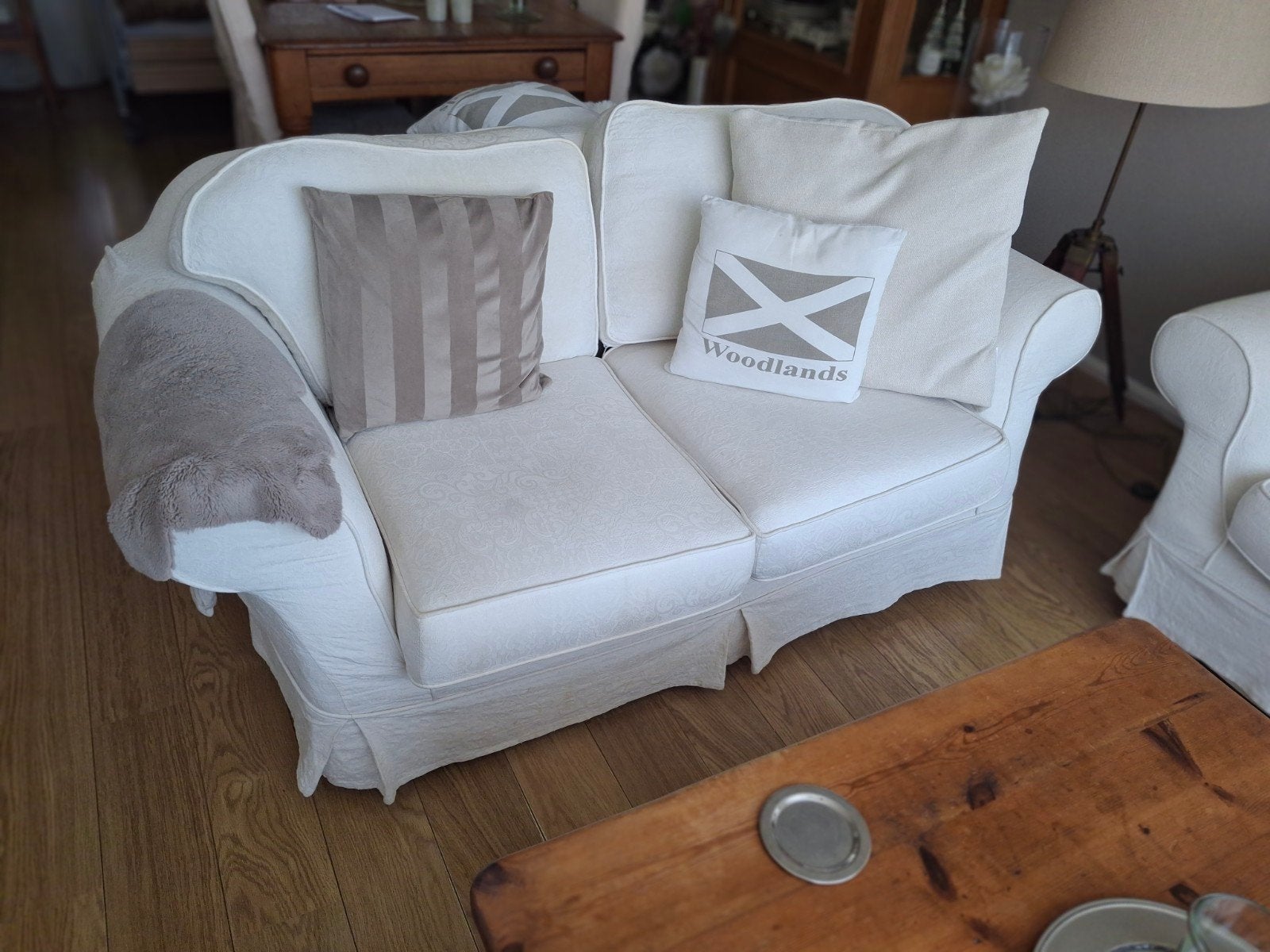 Bankstel met afneembare hoezen - Gebroken wit, Ophalen, Gebruikt, Minder dan 75 cm, Rechte bank
