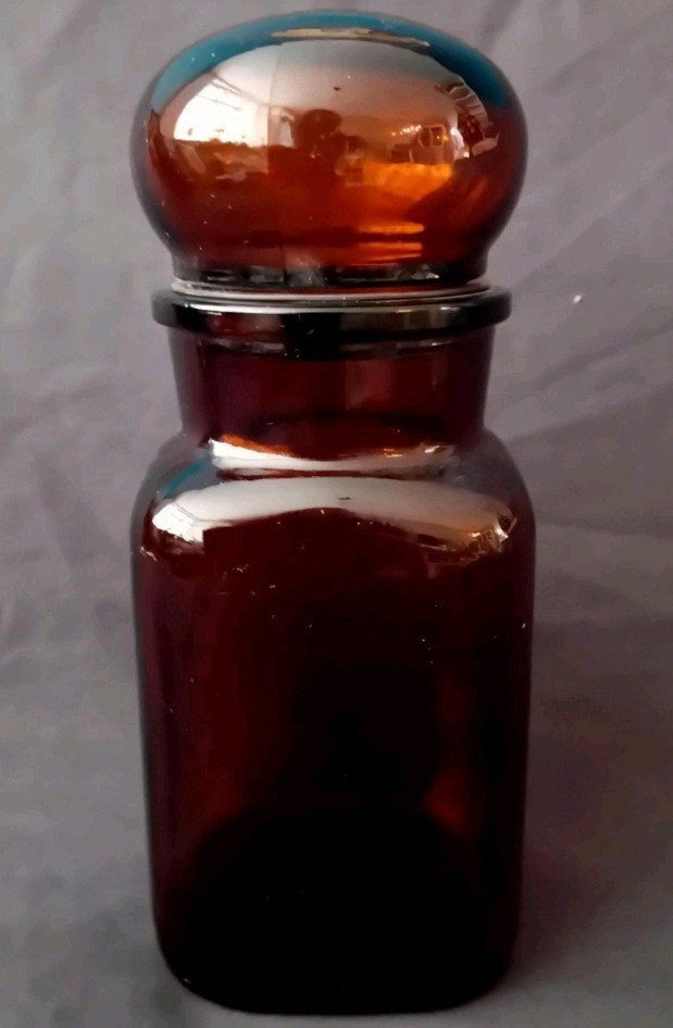 Vintage apothekerspot van amberkleurig glas, Ophalen of Verzenden