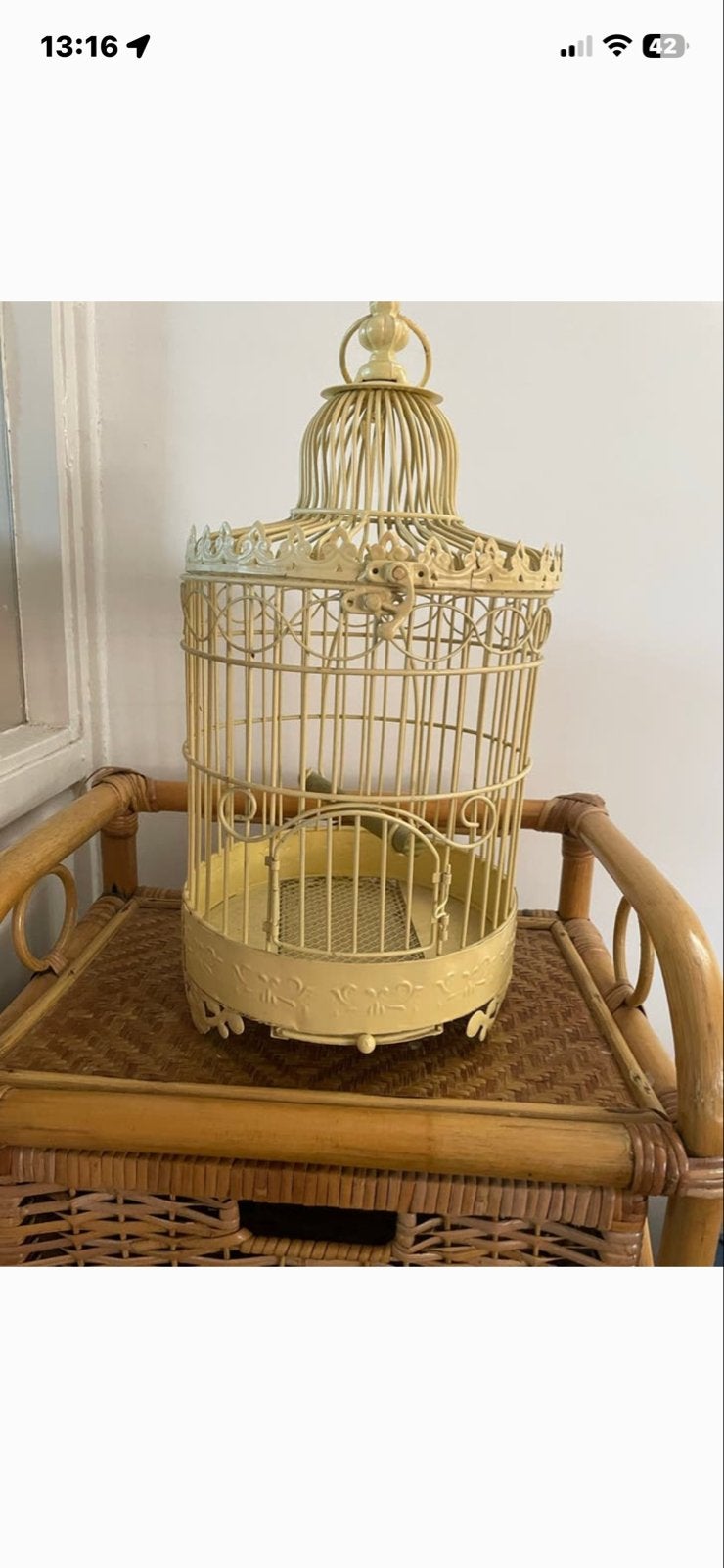 Franse Brocante Vogelkooi - Zacht Geel, 50 cm hoog, Antiek en Kunst, Curiosa en Brocante, Ophalen of Verzenden