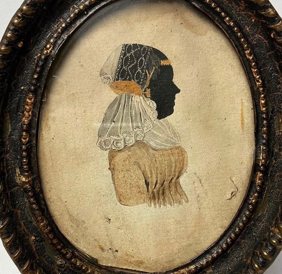 Antiek portretje silhouet friese streekdracht schilderij, Ophalen of Verzenden