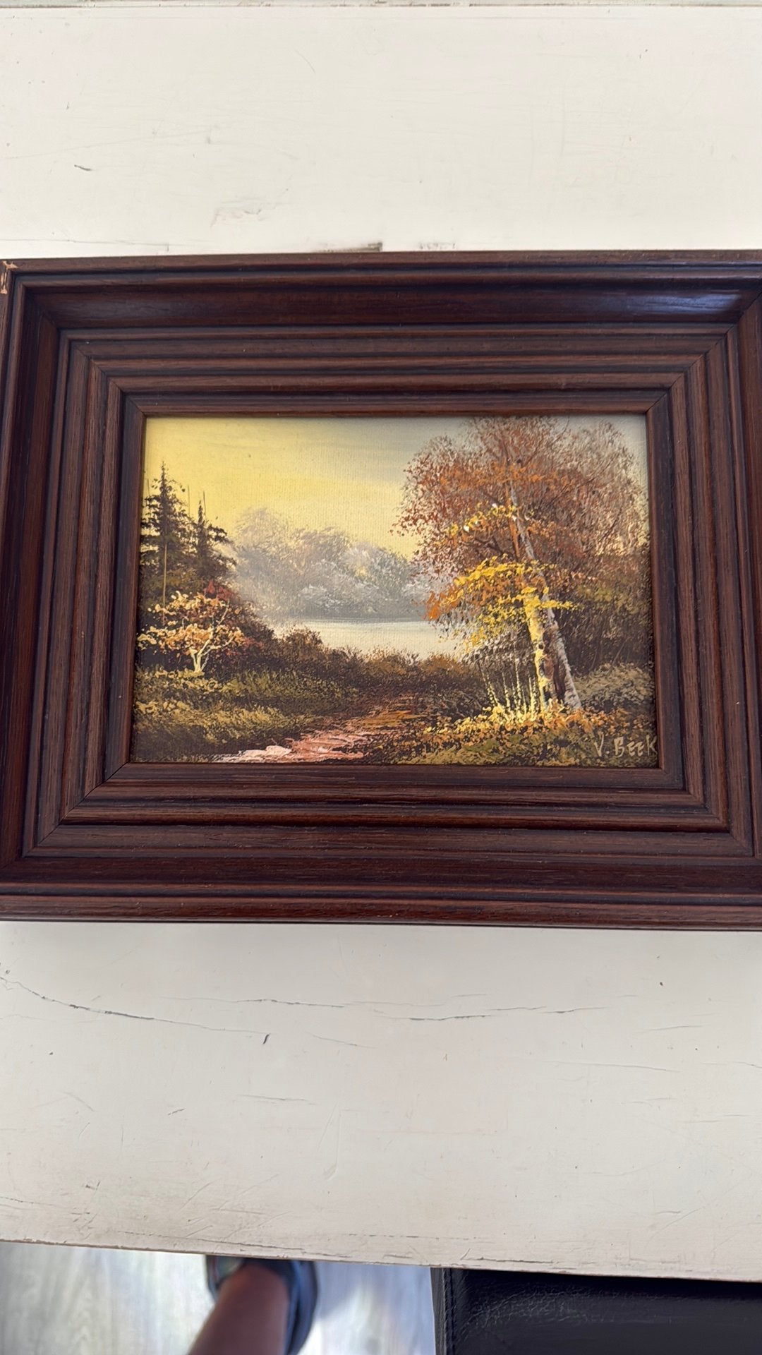 Schilderij met herfstlandschap in mooie lijst, Antiek en Kunst, Ophalen, Doek, Realistisch, Landschap