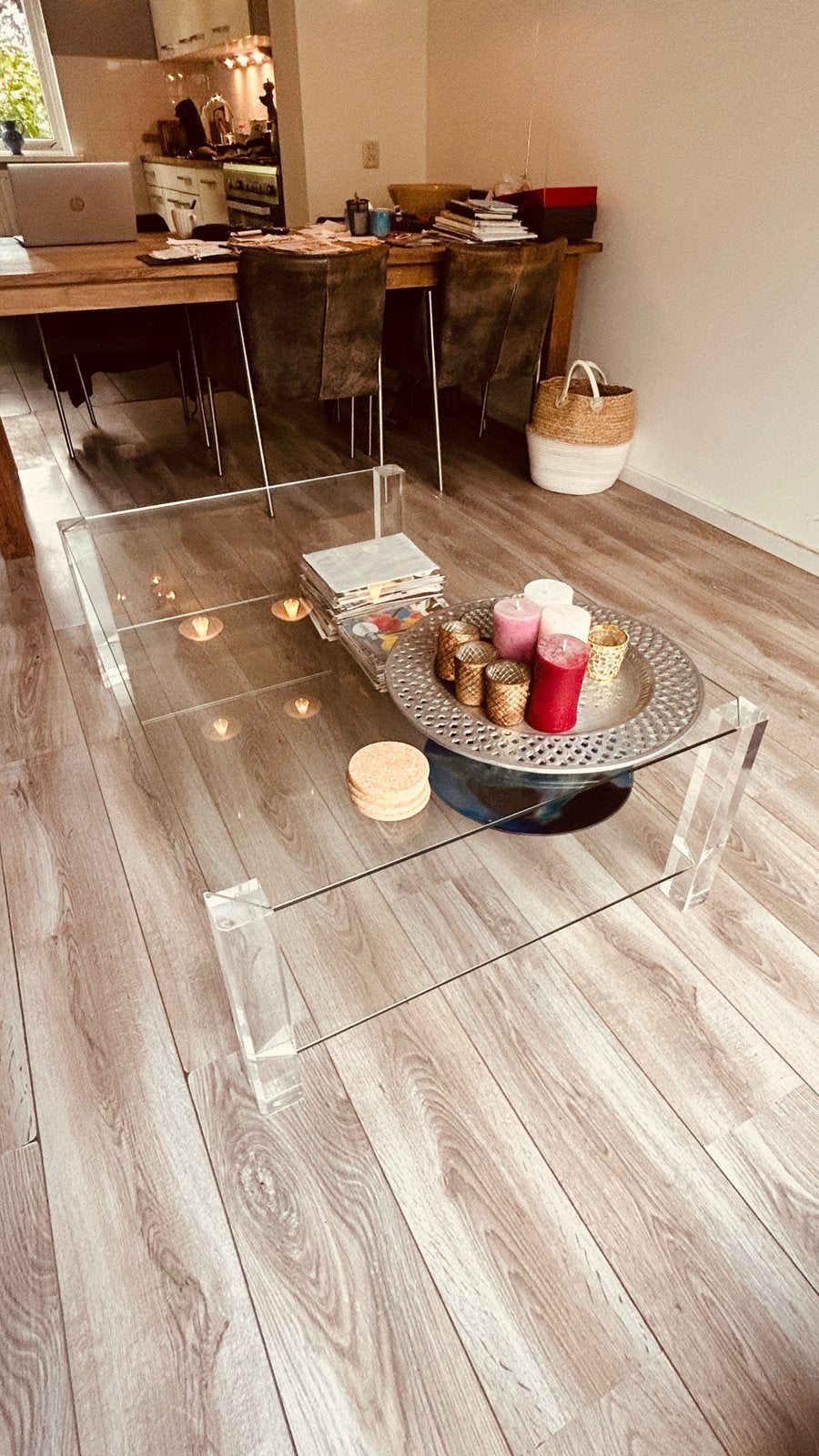 Glazen salontafel, Ophalen, 100 tot 150 cm, 50 tot 100 cm, Glas