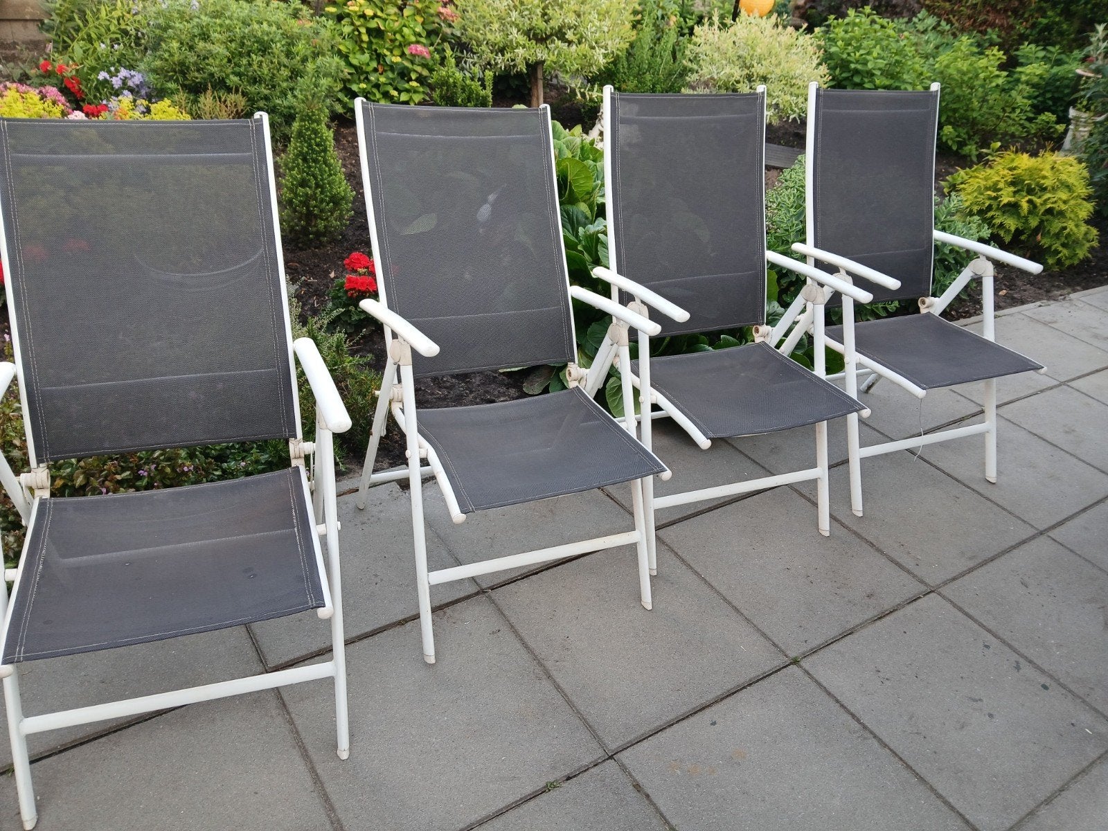 4 Lichtgewicht, verstelbare en inklapbare tuinstoelen, Ophalen, Gebruikt, Textileen, Verstelbaar