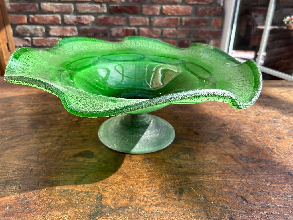 Groene Glazen Schaal  op voet XXL, Ophalen