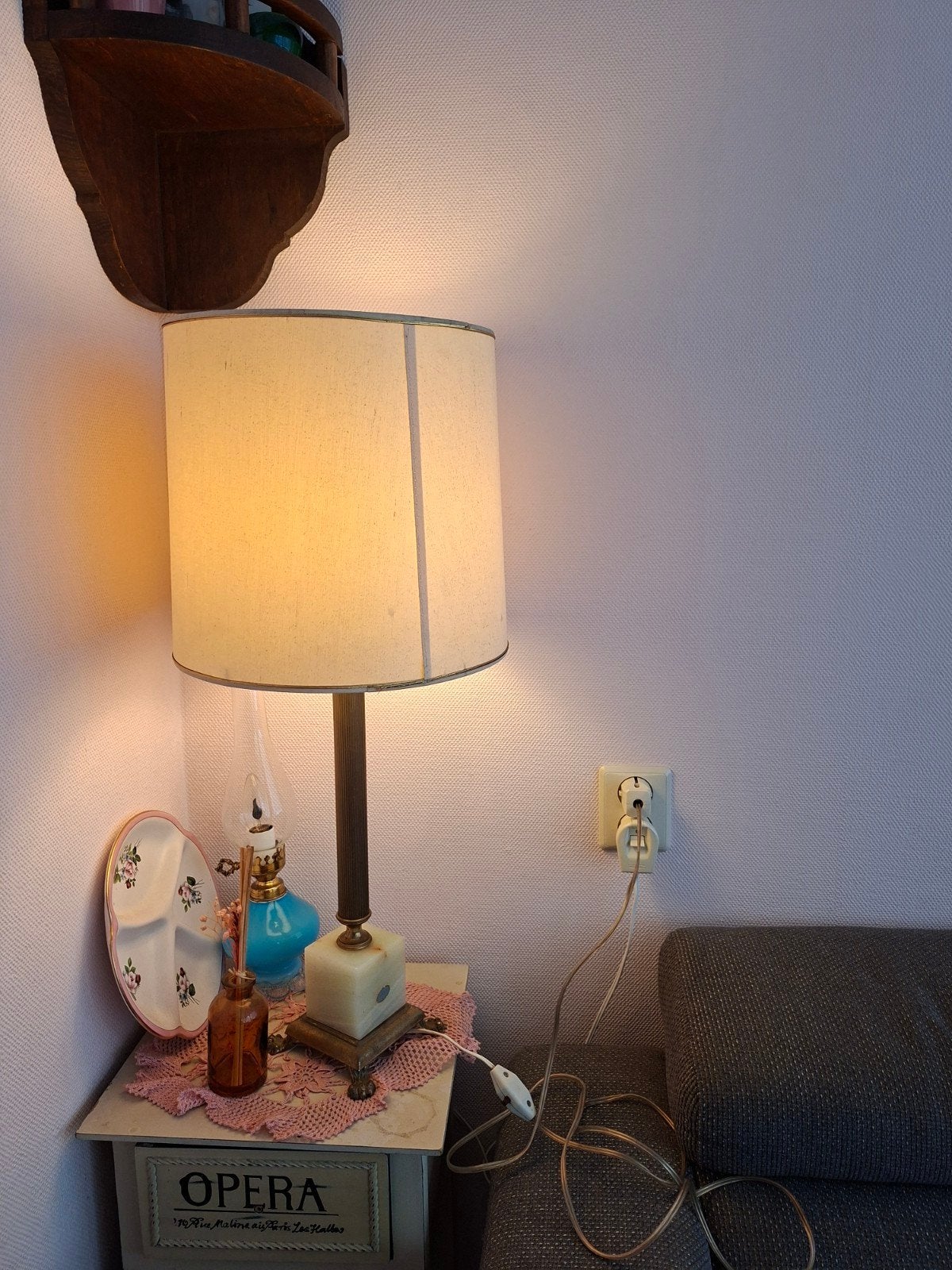 Vintage onyx tafellamp groot, Wit, Ophalen of Verzenden, 99 cm, Klassiek