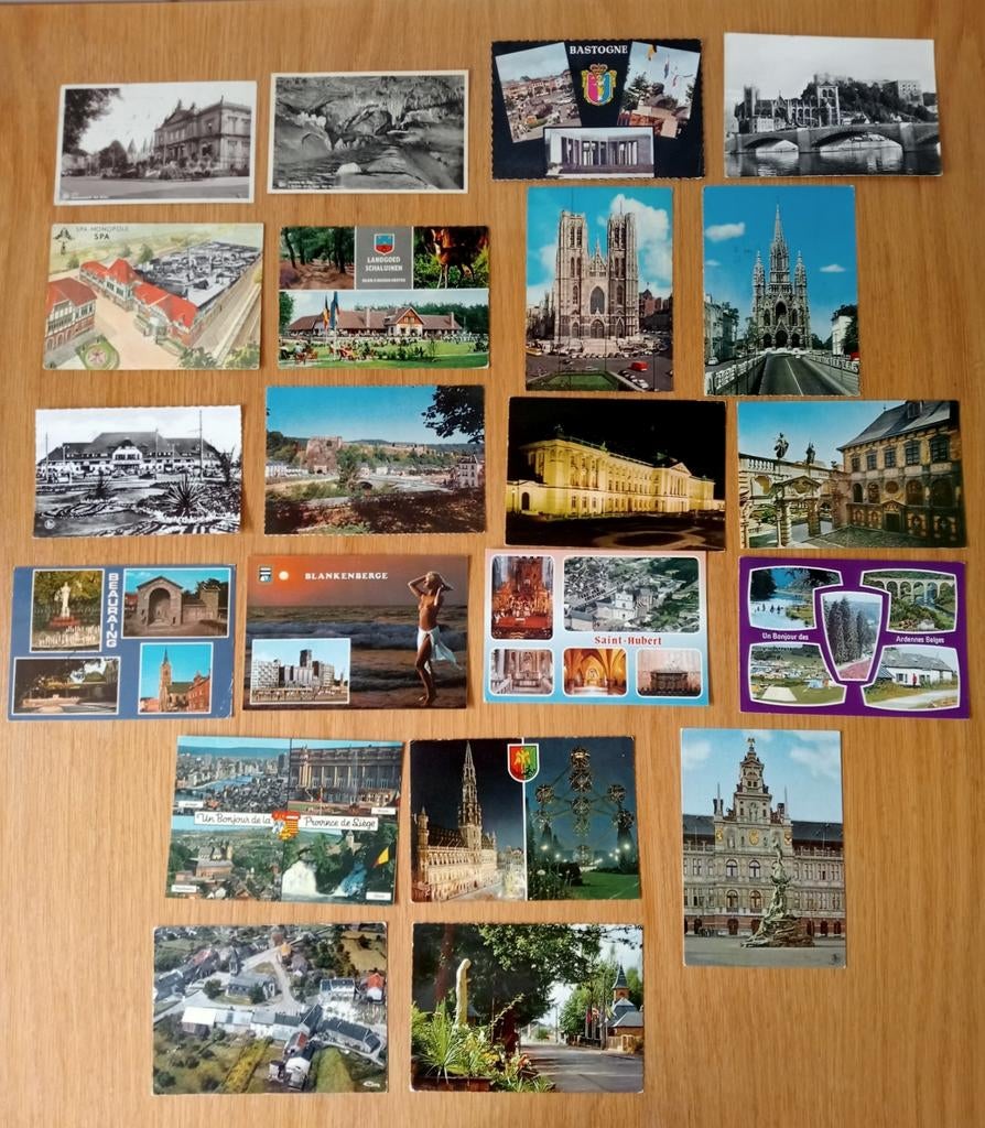 21 gelopen oude(re) ansichtkaarten België, Verzamelen, Ansichtkaarten | België, Ophalen of Verzenden, 1940 tot 1960, Gelopen, Brussel (Gewest)