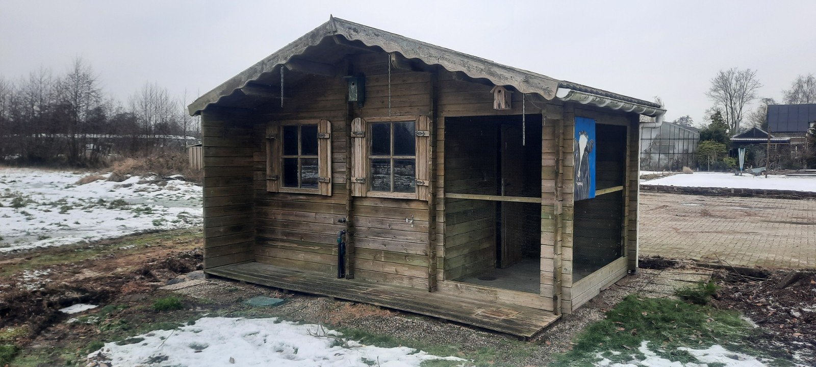 Blokhut tuinhuis - gedemonteerd!! Ongeveer 4x5 m, Tuinhuis, 250 tot 500 cm, Ophalen of Verzenden, 2 ramen